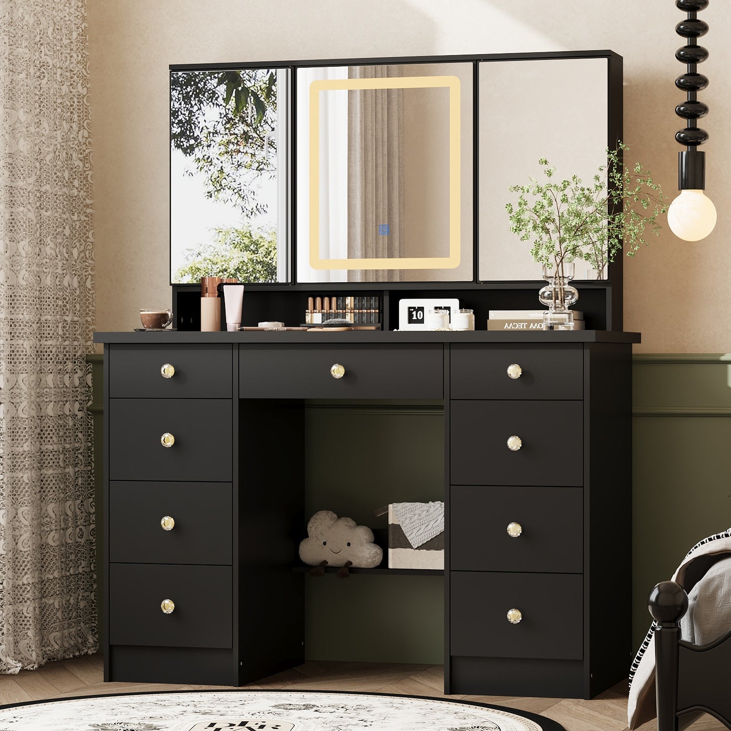 FUFU&GAGA 43.3-in Black Makeup Vanity