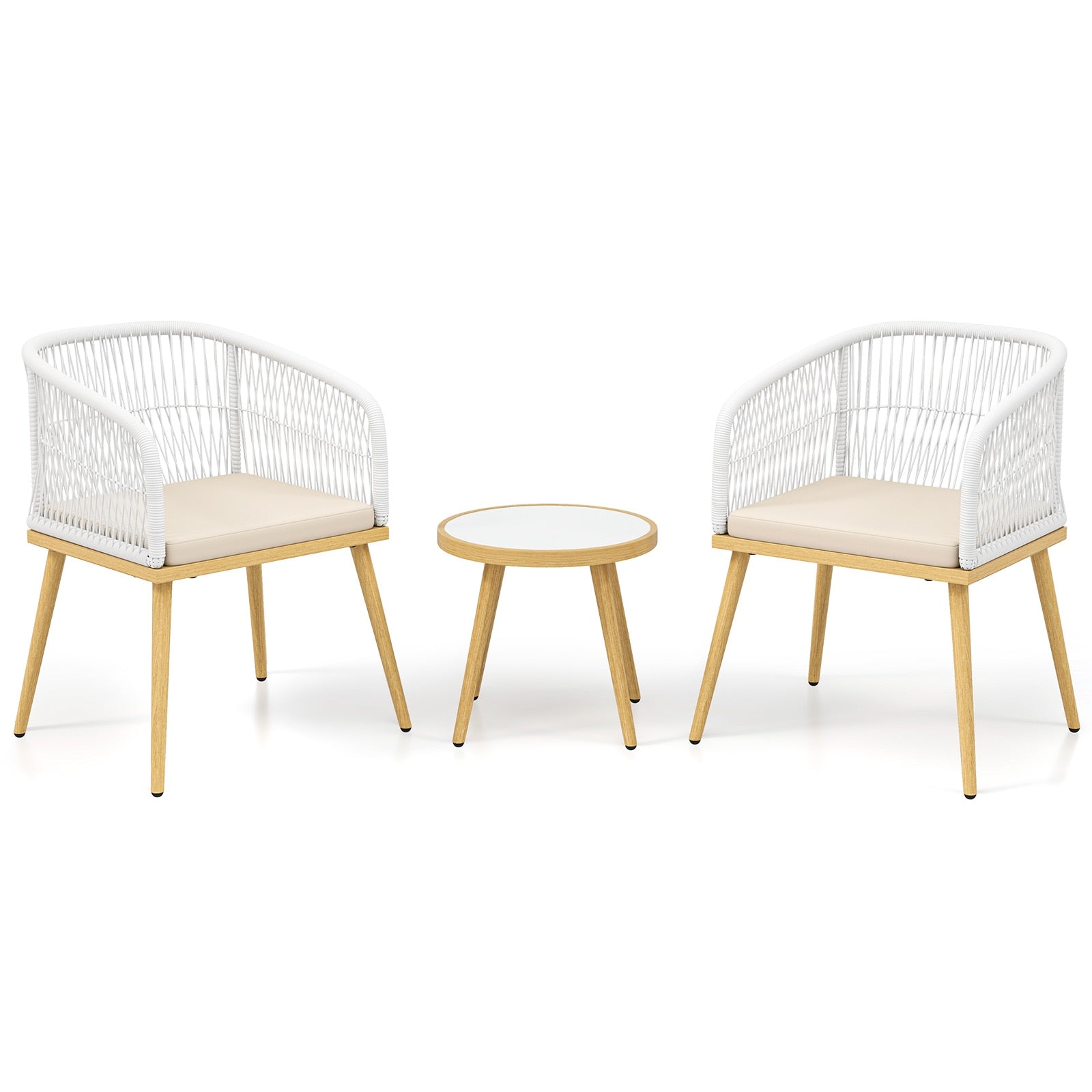 Ayelon Patio Bistro Set 3 -Piece Patio Conversation Set with Beige Cushions