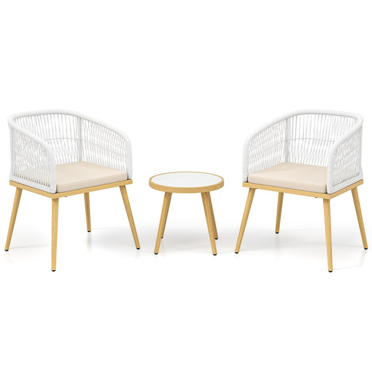 Ayelon Patio Bistro Set 3 -Piece Patio Conversation Set with Beige Cushions