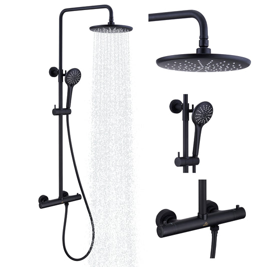 CASAINC 9Inch Wall-mounted Two-function Shower System In Matte Black Matte Black 9-in Built-In ShowerÂ FaucetÂ System with 2-way Diverter ( Thermostatic Valve Included )