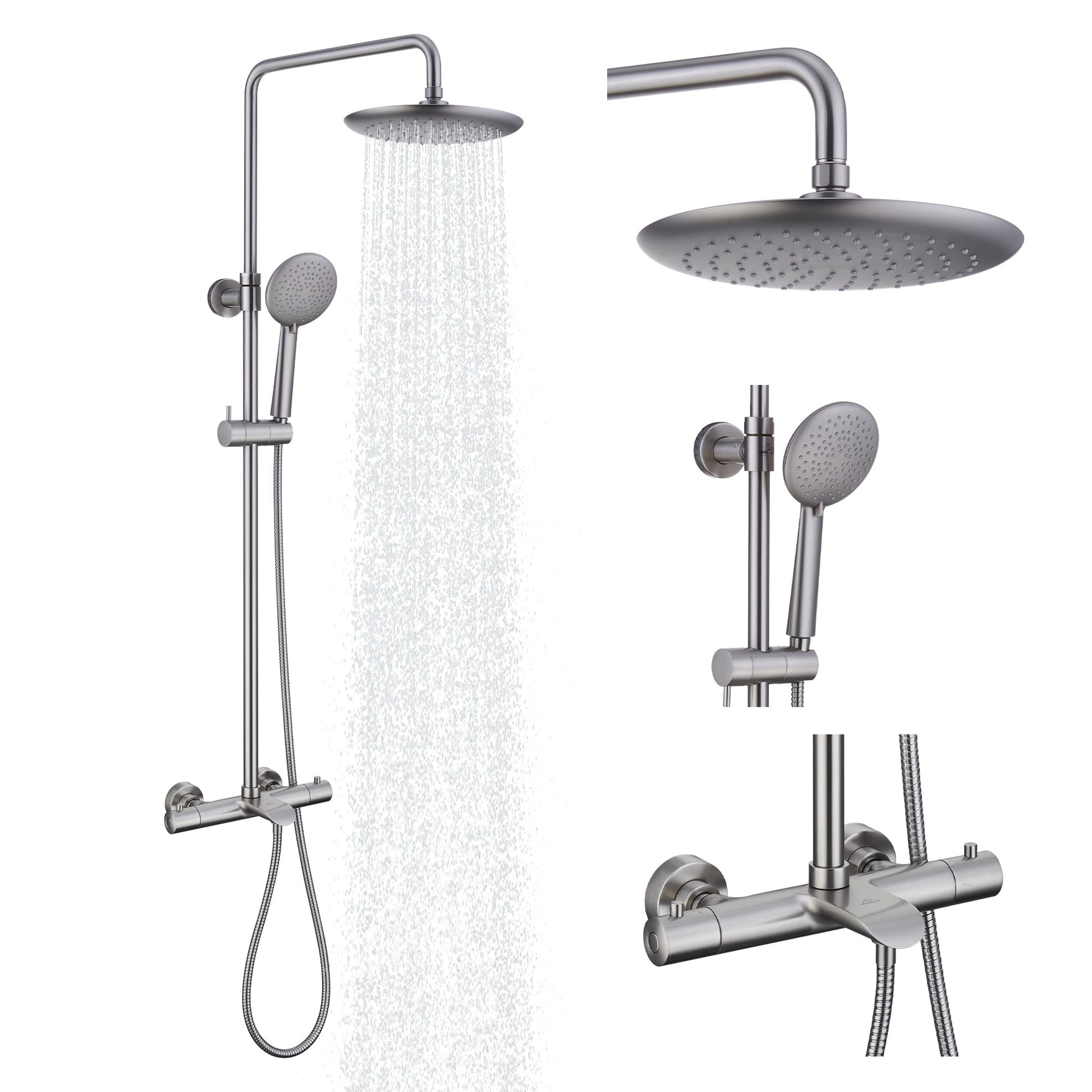 CASAINC Brushed Nickel 9-in ShowerÂ FaucetÂ Bar System with 3-way Diverter ( Thermostatic Valve Included )