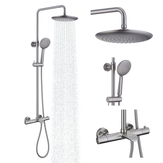 CASAINC Brushed Nickel 9-in ShowerÂ FaucetÂ Bar System with 3-way Diverter ( Thermostatic Valve Included )