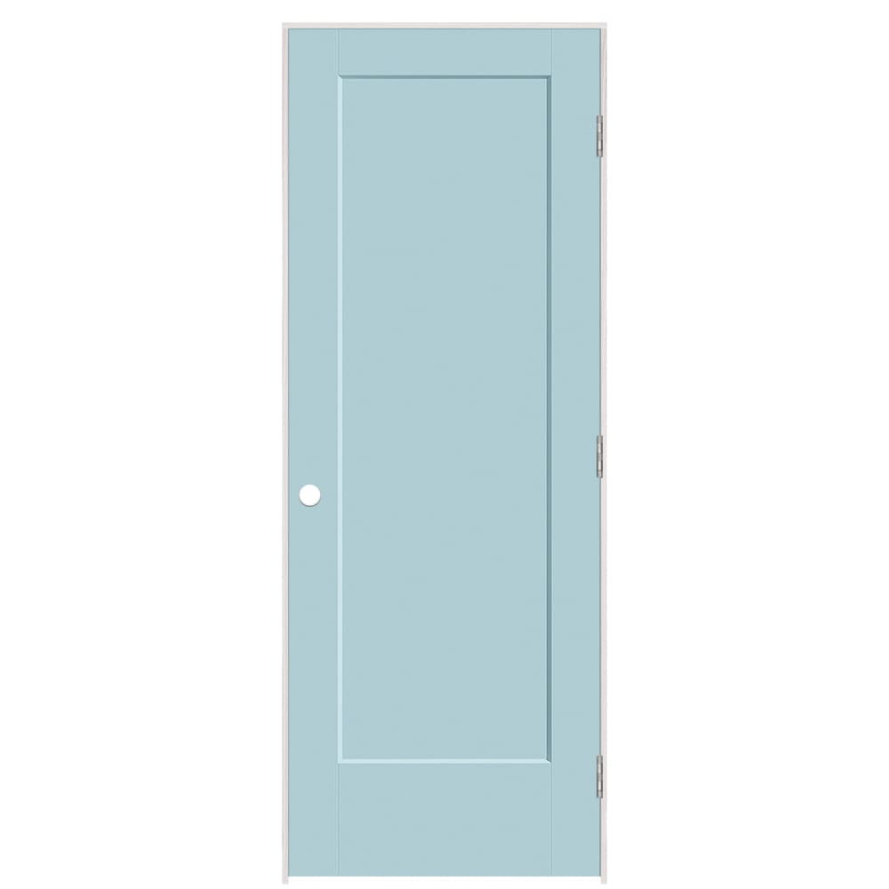 Masonite 30-in x 80-in Sea Mist Solid core 1-panel Left hand Smooth Prefinished Molded composite Flat Jamb Single Prehung Interior Door with