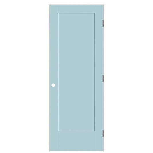 Masonite 30-in x 80-in Sea Mist Solid core 1-panel Left hand Smooth Prefinished Molded composite Flat Jamb Single Prehung Interior Door with