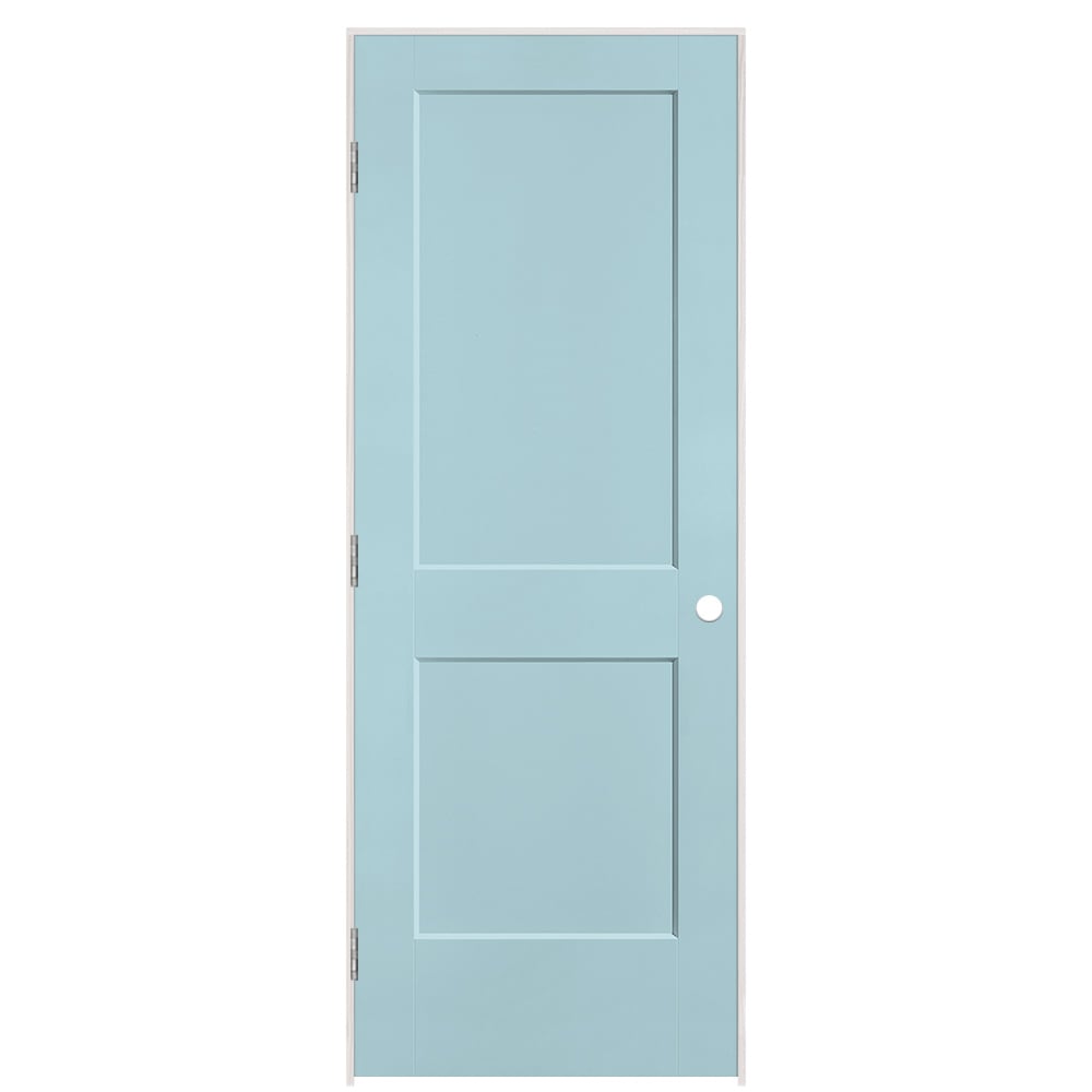 Masonite 30-in x 80-in Sea Mist Solid core 2-panel Right hand Smooth Prefinished Molded composite Flat Jamb Single Prehung Interior Door with