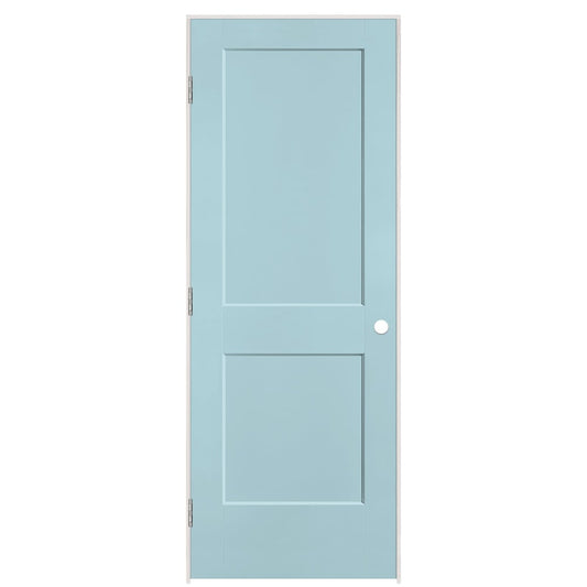 Masonite 30-in x 80-in Sea Mist Solid core 2-panel Right hand Smooth Prefinished Molded composite Flat Jamb Single Prehung Interior Door with