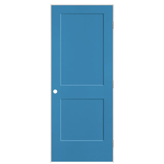 Masonite 32-in x 80-in Blue Heron Solid core 2-panel Left hand Smooth Prefinished Molded composite Flat Jamb Single Prehung Interior Door with
