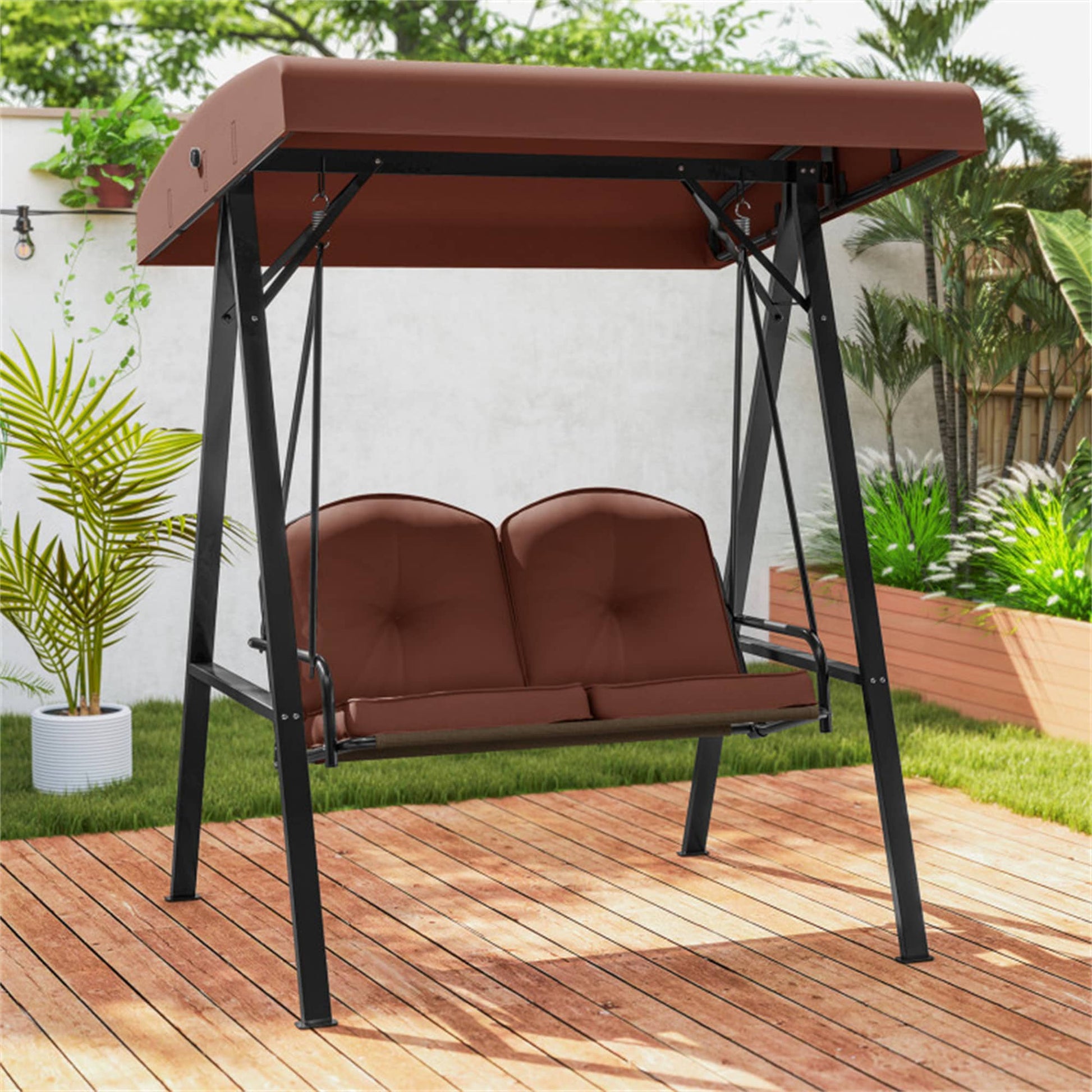 BABOOM Outdoor Porch Swing With A-Shaped Stand 2 -person Brown Steel Outdoor Swing