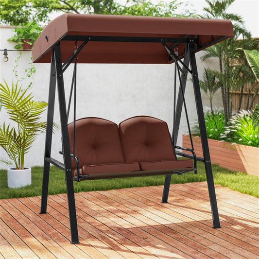 BABOOM Outdoor Porch Swing With A-Shaped Stand 2 -person Brown Steel Outdoor Swing