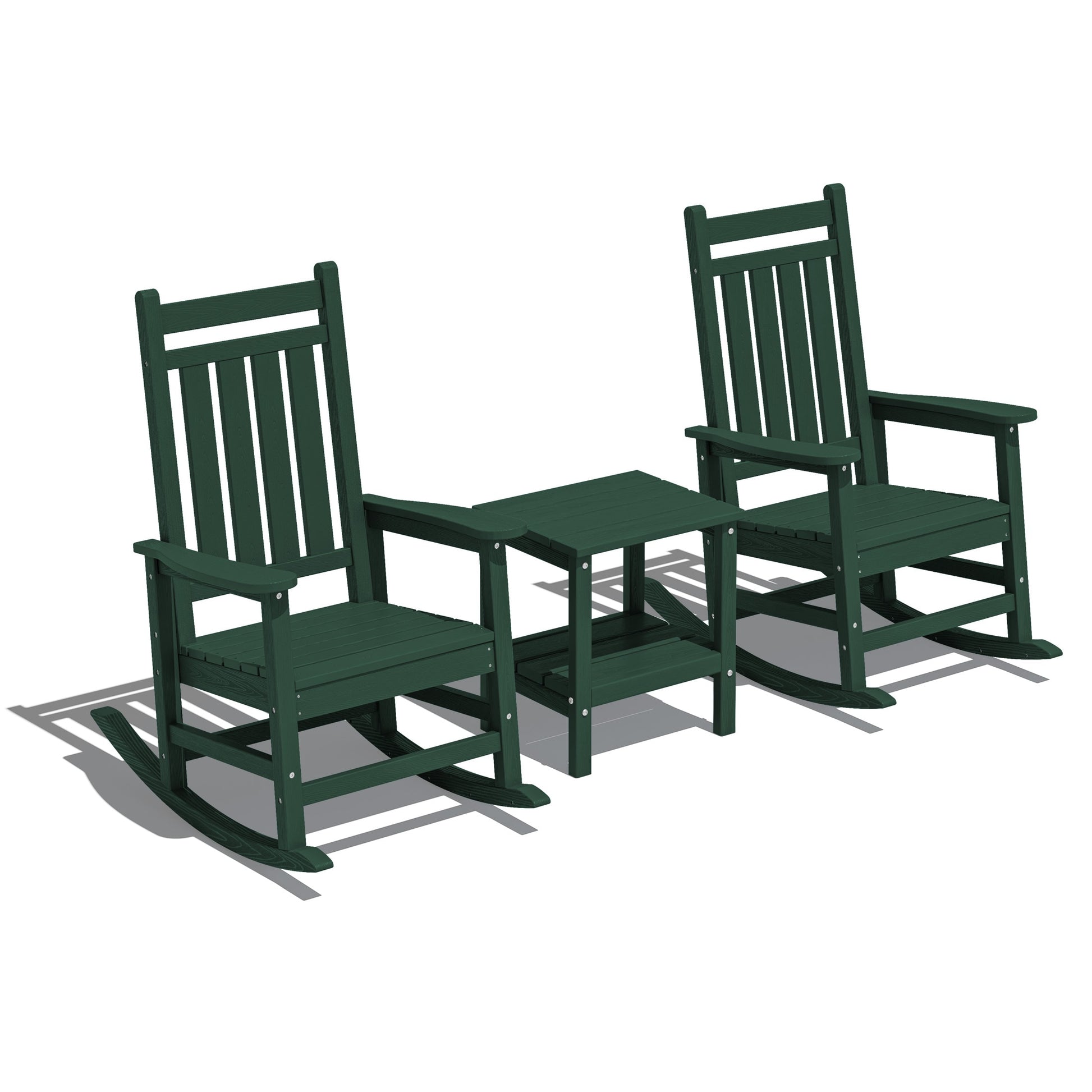JEAREY HDPE High-back Patio Rocking Chair Set of 2 Green HDPE Frame Rocking Chair with Slat Seat