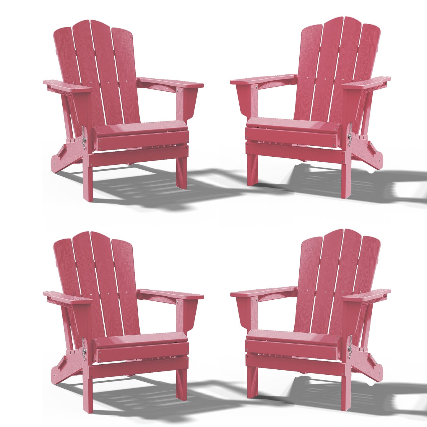JEAREY HDPE Folding Adirondack Chair Set of 4 Set of 4 Stackable Pink HDPE Frame Stationary Adirondack Chair with Slat Seat