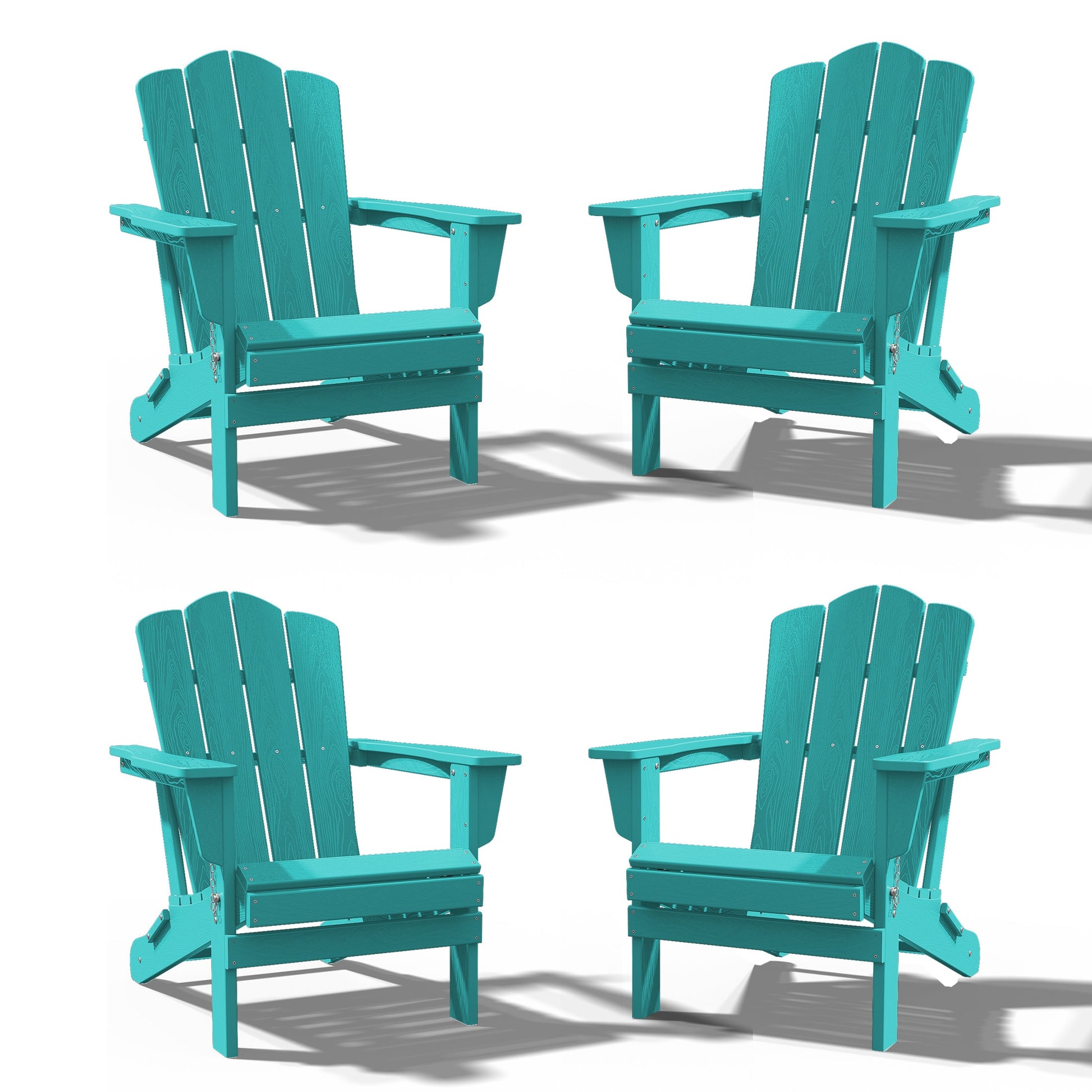JEAREY HDPE Folding Adirondack Chair Set of 4 Set of 4 Stackable Tiffany Blue HDPE Frame Stationary Adirondack Chair with Slat Seat