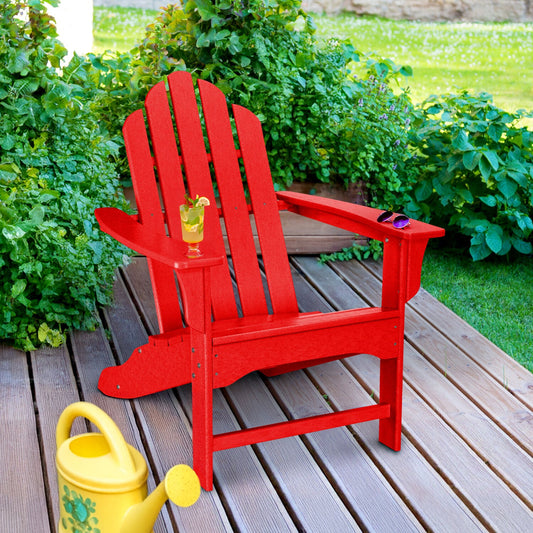 Hanover All-Weather Red HDPE Frame Stationary Adirondack Chair with Slat Seat