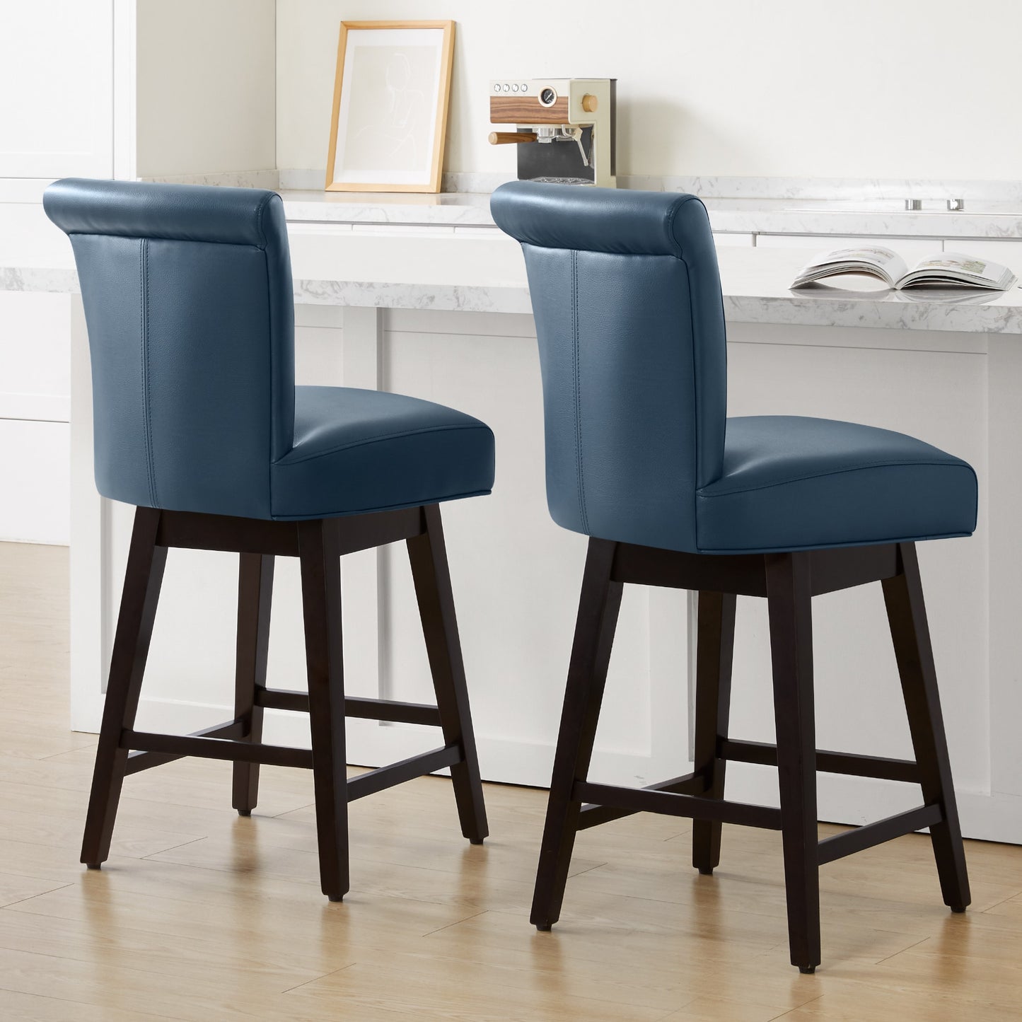 Circle 55 Majolica blue 26-in H Counter height Upholstered Swivel Wood Bar Stool 2 -Pack