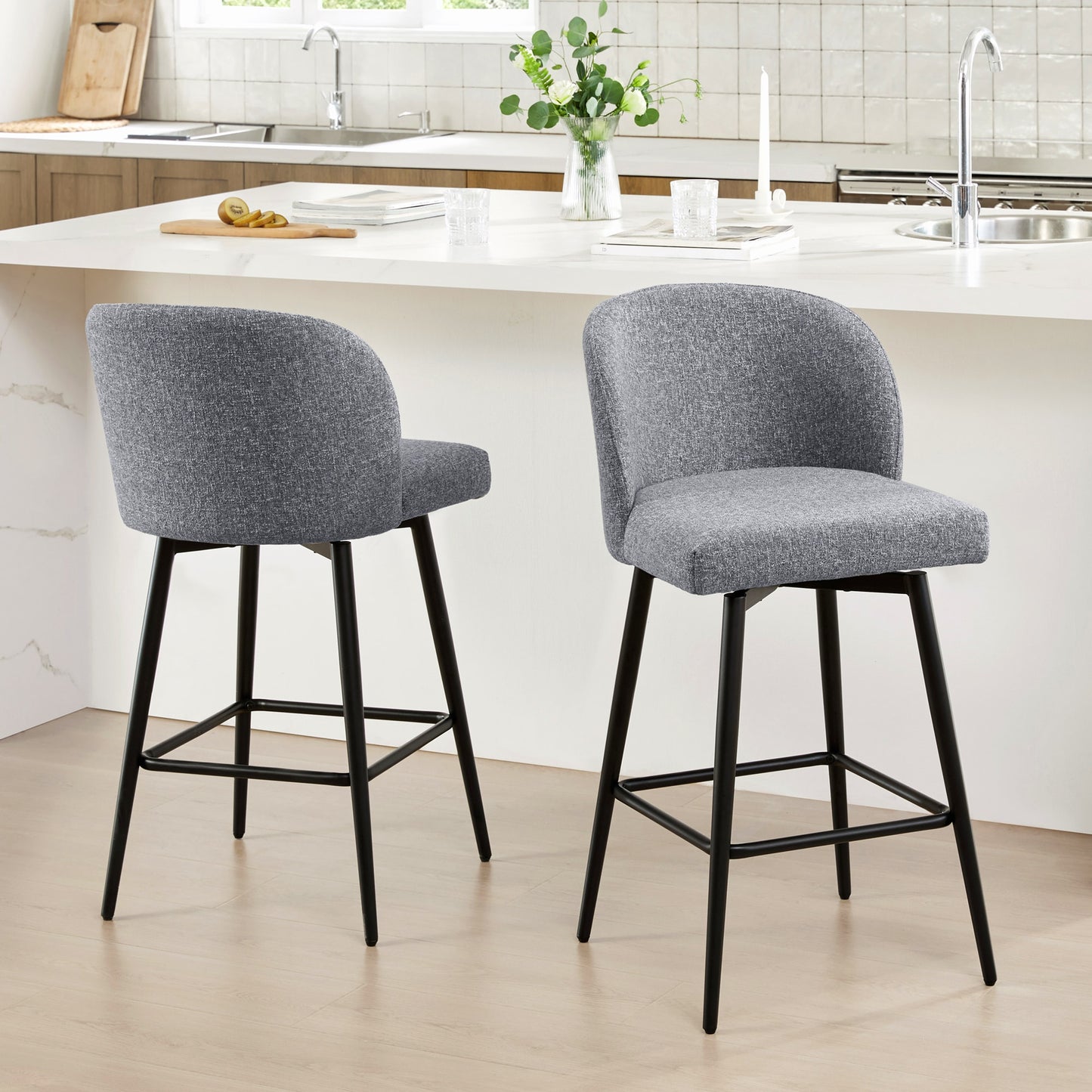 Circle 55 Grayï¼ˆMulti-Coloredï¼‰ 27-in H Counter height Upholstered Swivel Metal Bar Stool 2 -Pack