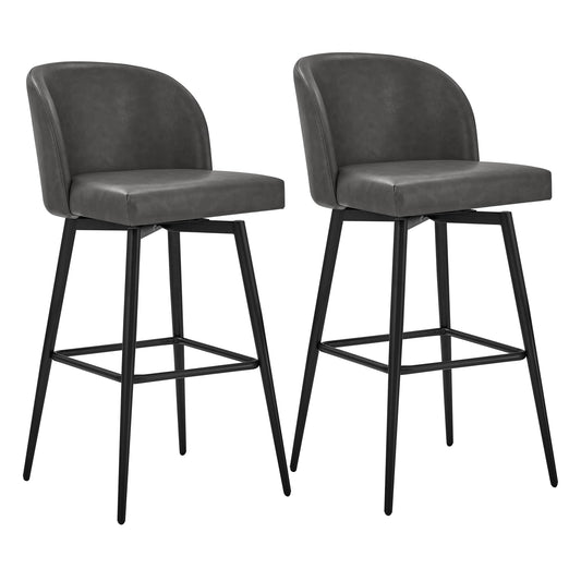 Circle 55 Gray 30-in H Bar height Upholstered Swivel Metal Bar Stool 2 -Pack