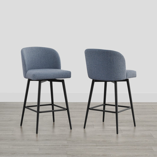 Circle 55 Capri Blue 27-in H Counter height Upholstered Swivel Metal Bar Stool 2 -Pack