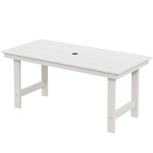 JEAREY HDPE Rectangle Patio Dining Table Rectangle Outdoor Dining Table 32.1-in W x 66.9-in L with Umbrella Hole