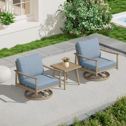  3 -Piece Patio Conversation Set with Blue Cushions