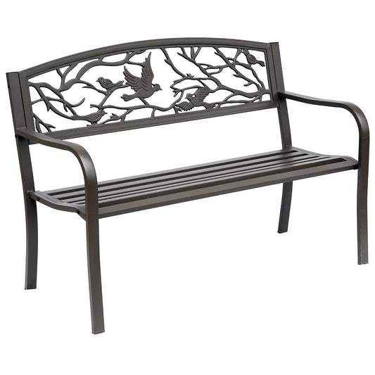 Bayfeve Patio Bench 50-in W x 33.5-in H Brown Iron Garden Bench