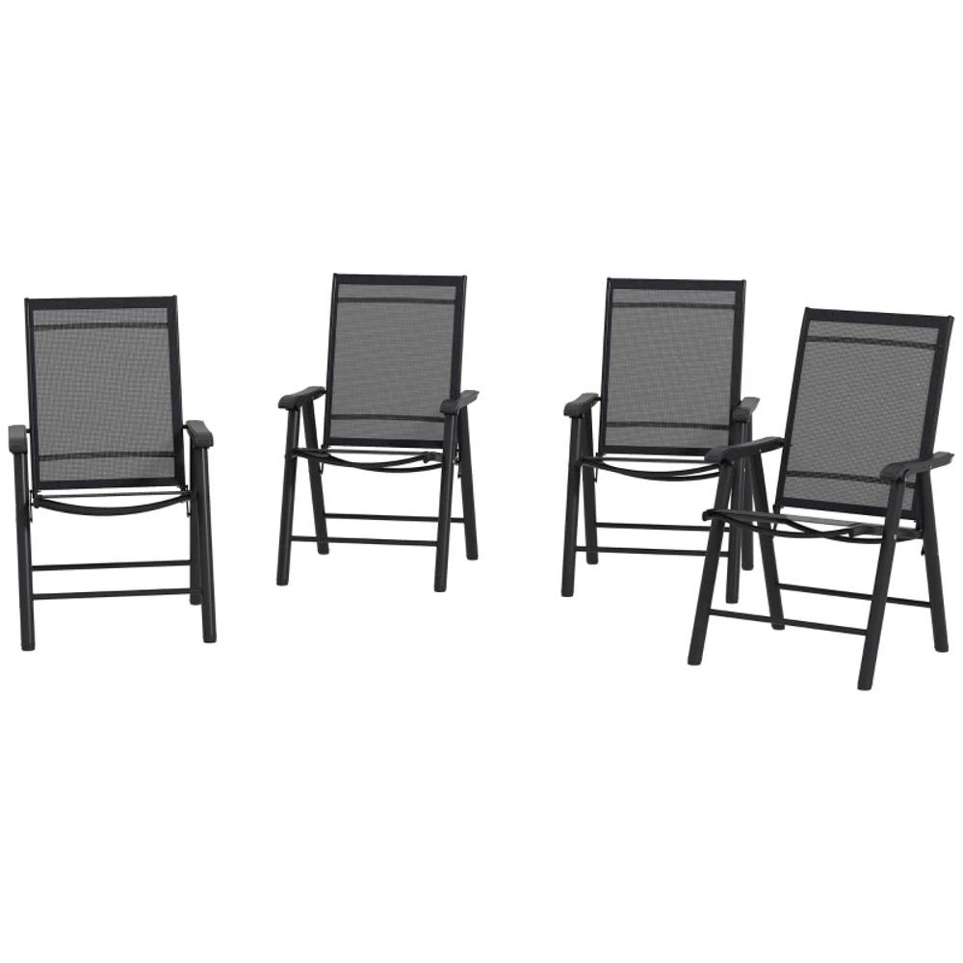 Bayfeve Patio Folding Chairs Set of 4 Black Metal Frame Stationary Dining Chair with Black Sling Seat