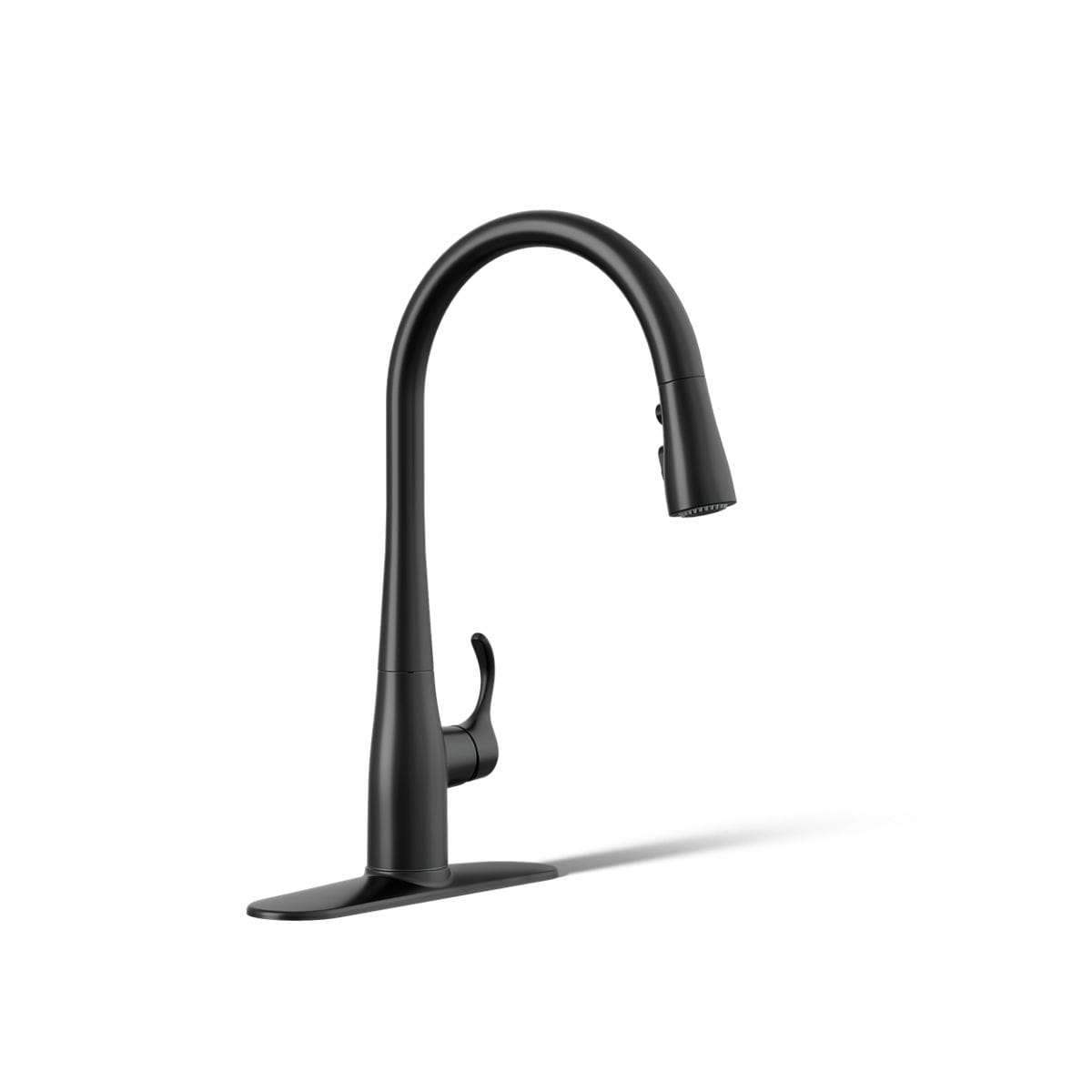 KOHLER Simplice Matte Black Single Handle Deck-mount Pull-down Kitchen Faucet with Sprayer (Includes Deck Plate)