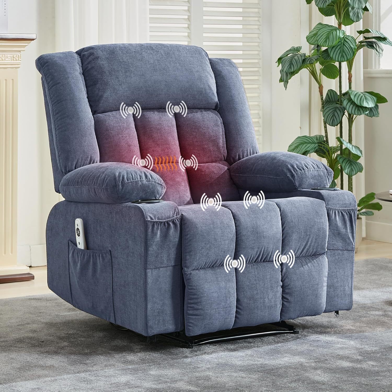 WhizMax Recliner Chair with Heat and Massage, Oversized Recliner Chairs with Remote Control, Blue