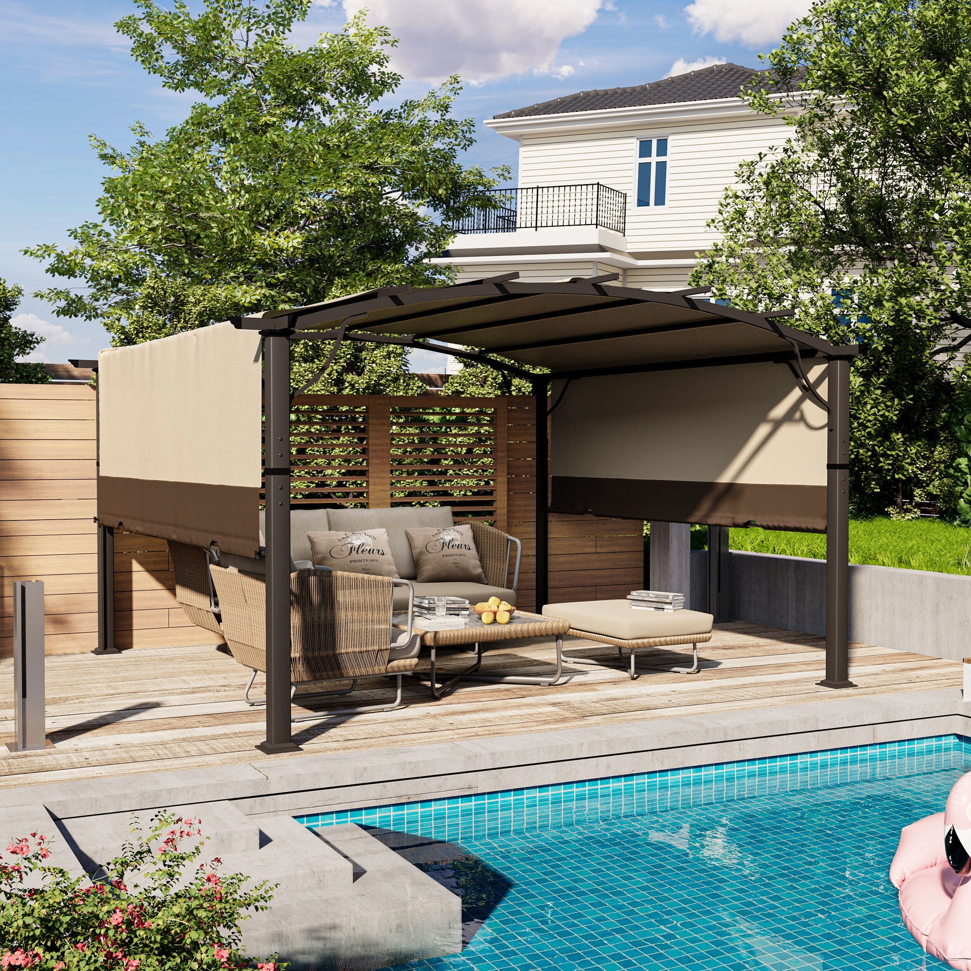  12-ft W x 12-ft L x 7-ft 8-in H Brown Metal Freestanding Pergola with Canopy