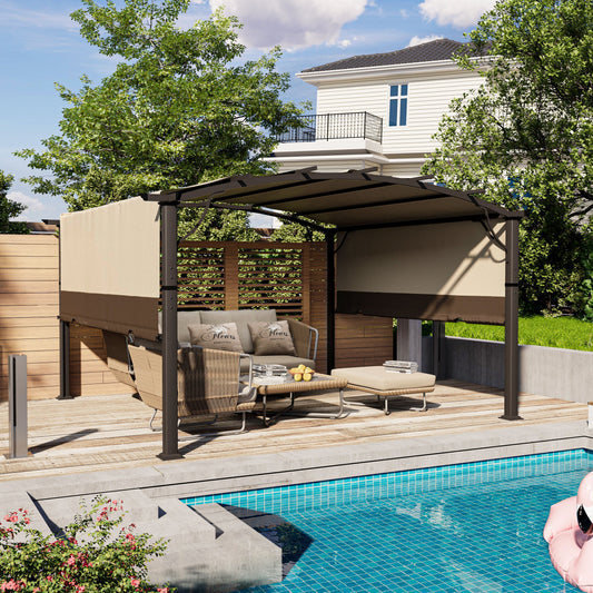  12-ft W x 12-ft L x 7-ft 8-in H Brown Metal Freestanding Pergola with Canopy