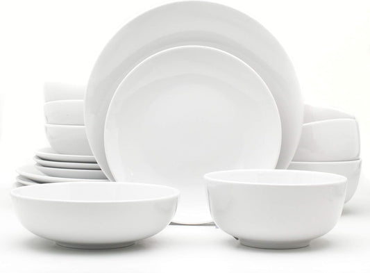 Euro Ceramica Essential Collection Porcelain Dinnerware and Serveware, 16 Piece Dinnerware Set, Service for 4, Classic White