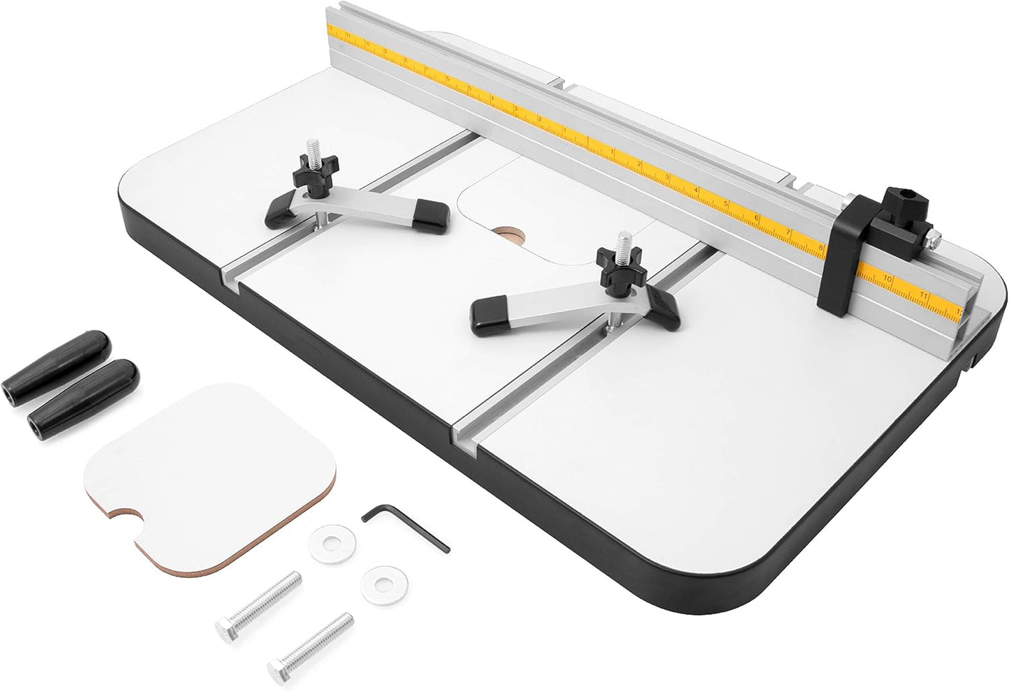 Fulton Deluxe 1 3/8 inch Thick Drill Press Table with Precision Tilt Capable Adjustable Fence System | 2 PVC Tipped Aluminum Hold Downs | Aluminum Flip Stop and Mounting Hardware