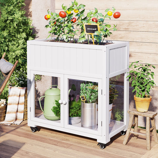 BABOOM 15.6-in W x 35.4-in L x 37.4-in H White/Wood Wood Raised Planter Box