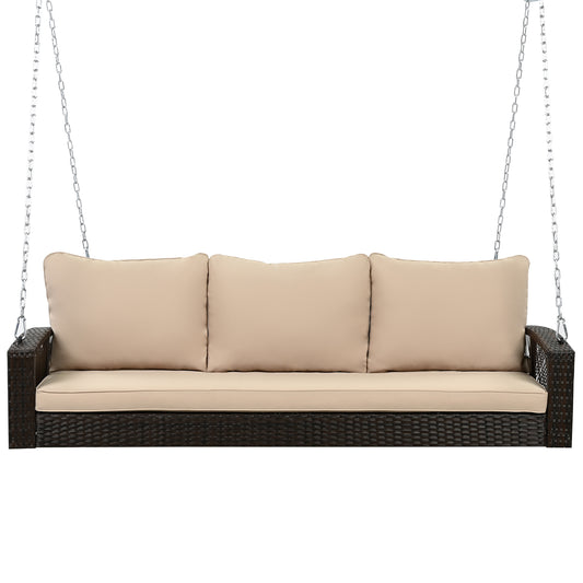 Damerin Patio Chairs Wicker Brown Iron Frame Stationary Conversation Chair with Beige Cushioned Seat