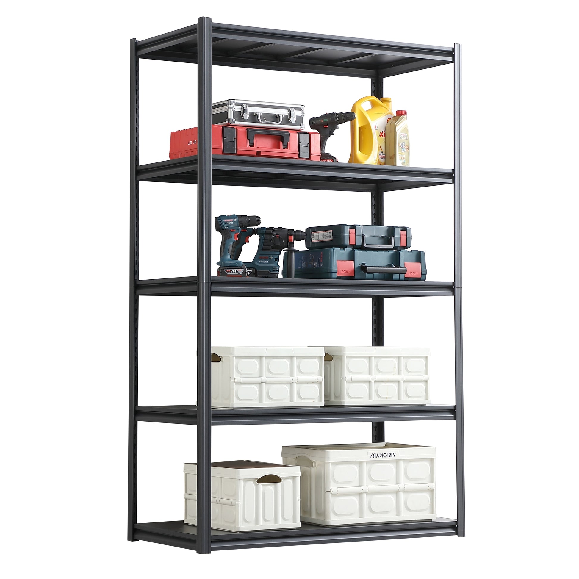 AAZJ 5 -Tier Black Metal Decorative shelving unit with Solid/Ventilated Shelves ( 47.2-in W x 23.6-in D x 78-in H )