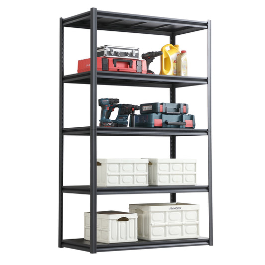 AAZJ 5 -Tier Black Metal Decorative shelving unit with Solid/Ventilated Shelves ( 47.2-in W x 23.6-in D x 78-in H )