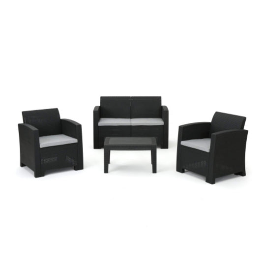 Maocao Hoom 4 -Piece Rattan Patio Conversation Set with Gray Cushions