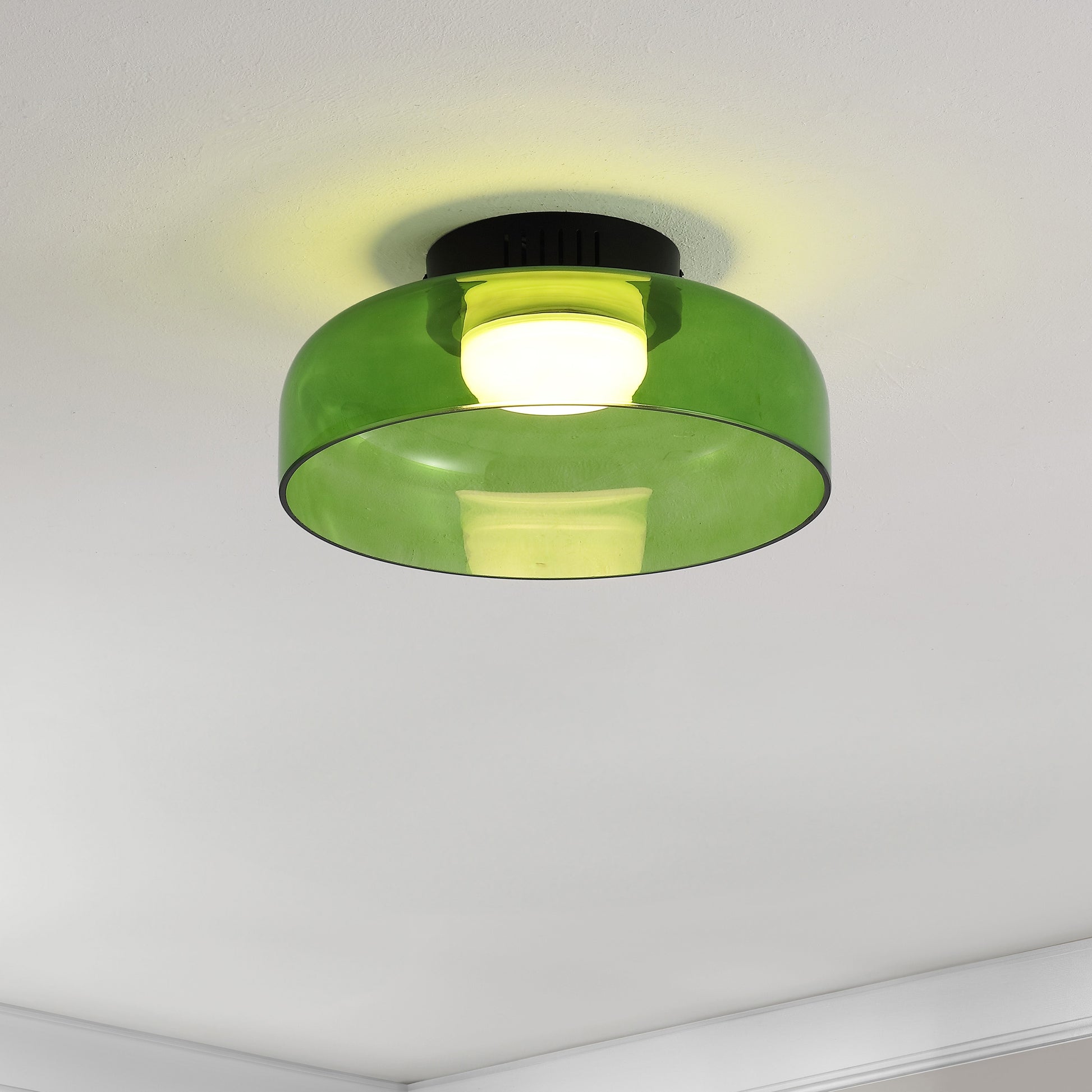 JONATHAN  Y Kalmar Minimalist Iron/Glass 1 -Light 11.75-in Polished Green Integrated LED Flush Mount Light