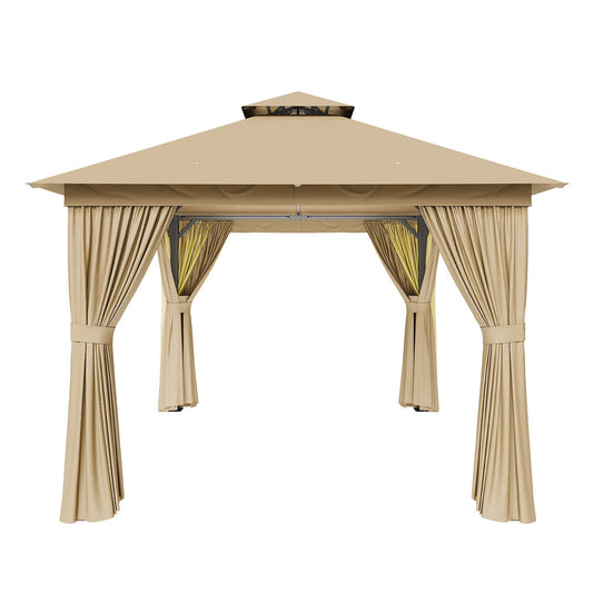 AOXUN 10-ft x 10-ft Outdoor Gazebos Beige Gazebo with Soft Top Roof (Screen Included)