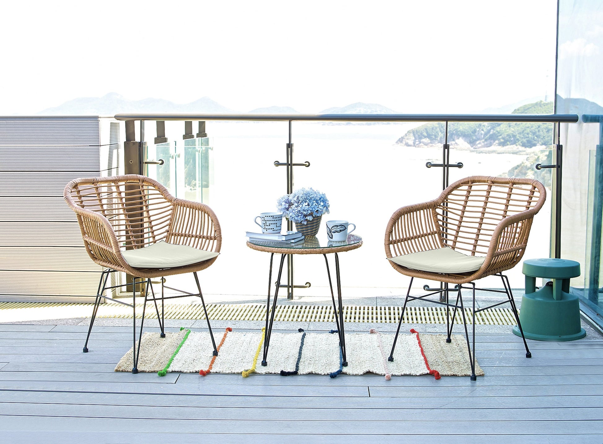 Manhattan Comfort Noli 3 -Piece Rattan Patio Conversation Set with Off-white Cushions