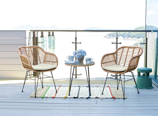 Manhattan Comfort Noli 3 -Piece Rattan Patio Conversation Set with Off-white Cushions