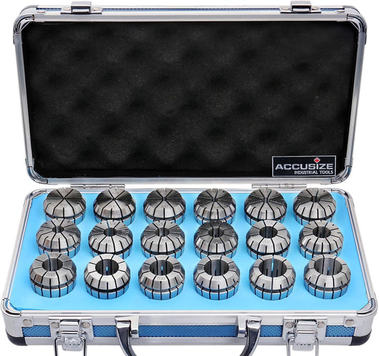 Accusize Industrial Tools - Precision ER32 Collet Set, 18 Pcs, Sizes 3\/32'' to 25\/32'', High Accuracy, Durable Storage Box, 0223-0880