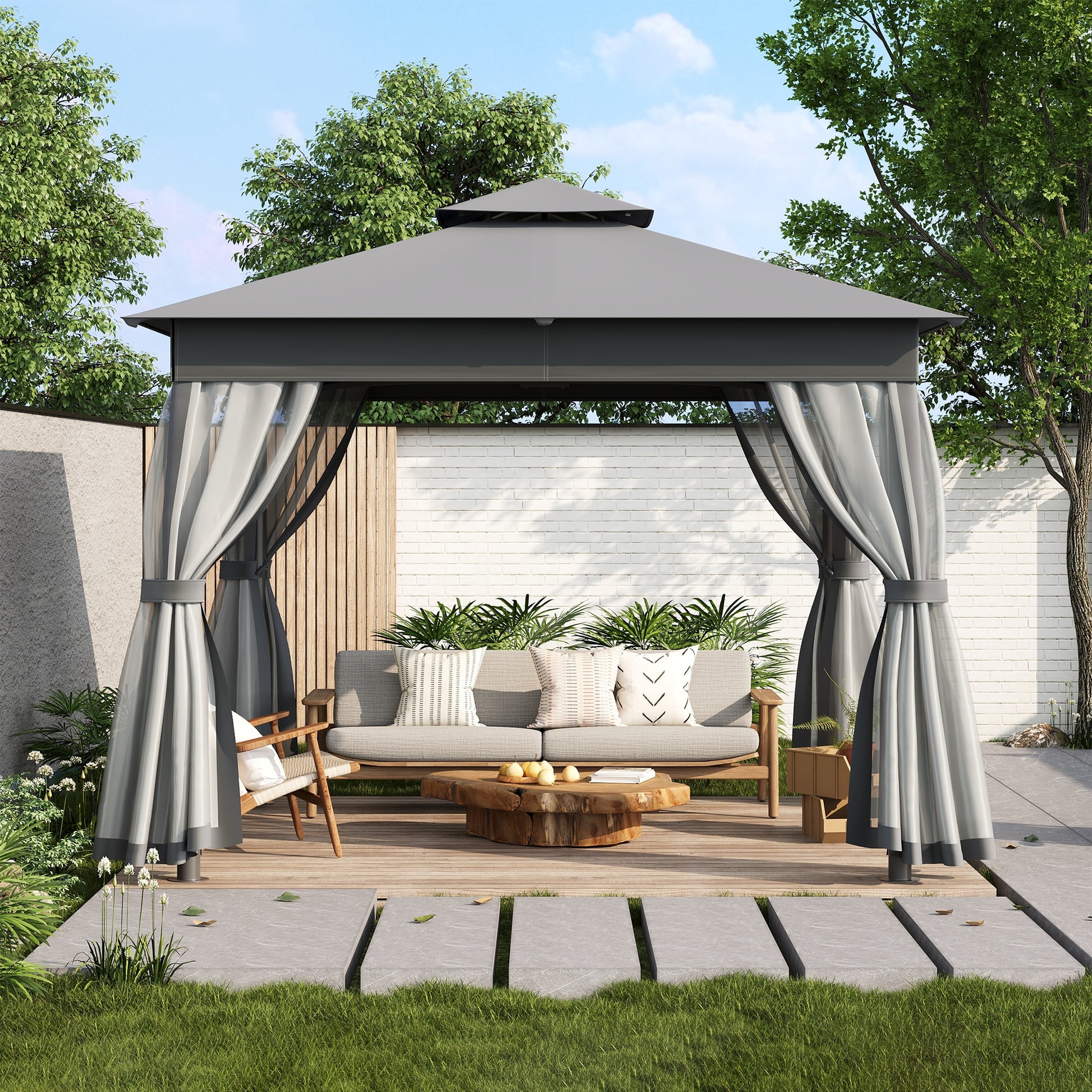 CESICIA 10-ft x 10-ft Gazebos Grey Gazebo with Soft Top Roof (Screen Included)