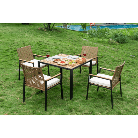 Runesay 5 -Piece Wicker Patio Conversation Set with Yellow Cushions