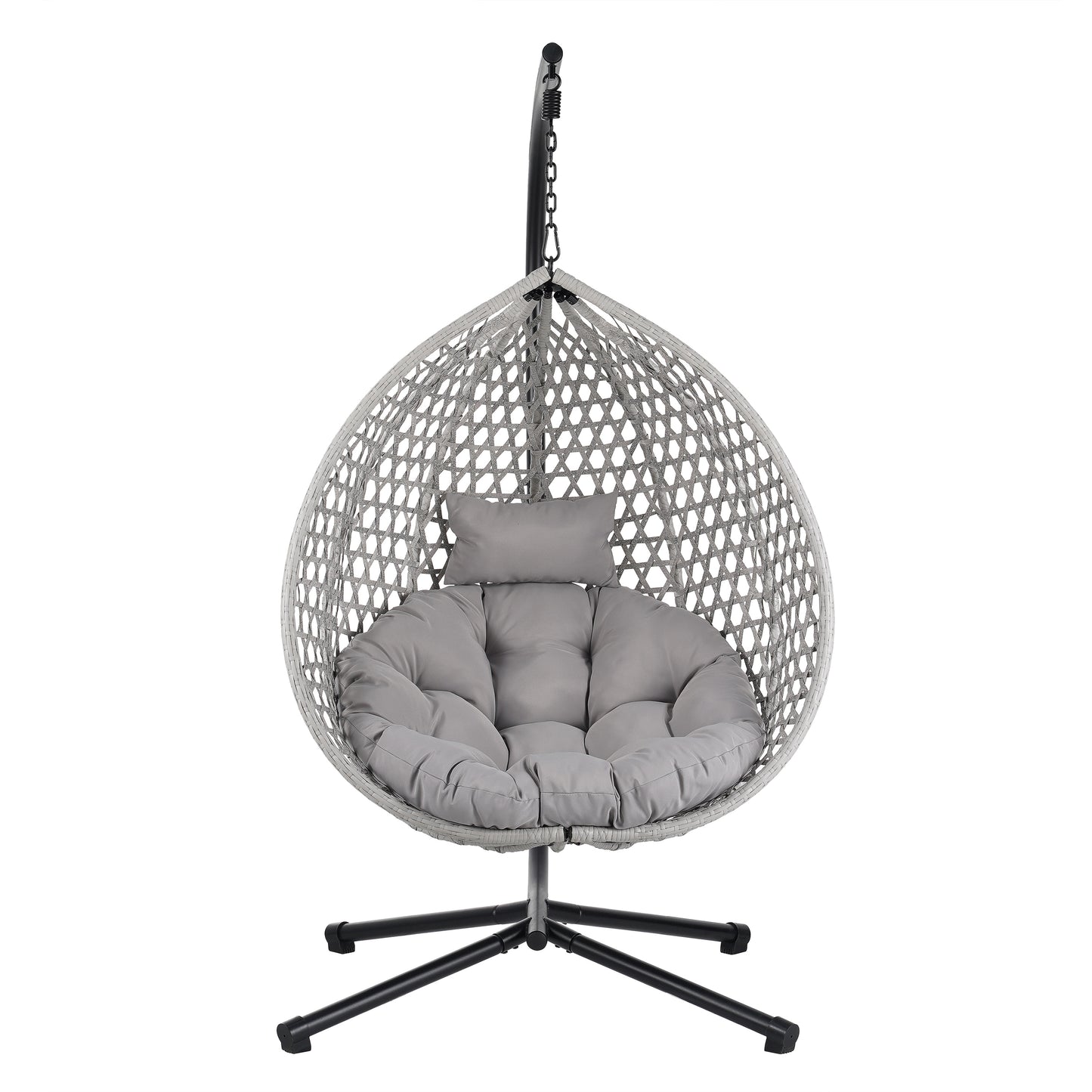 CESICIA Patio Chairs Gray Iron Frame Stationary Egg Chair with Gray Woven Seat