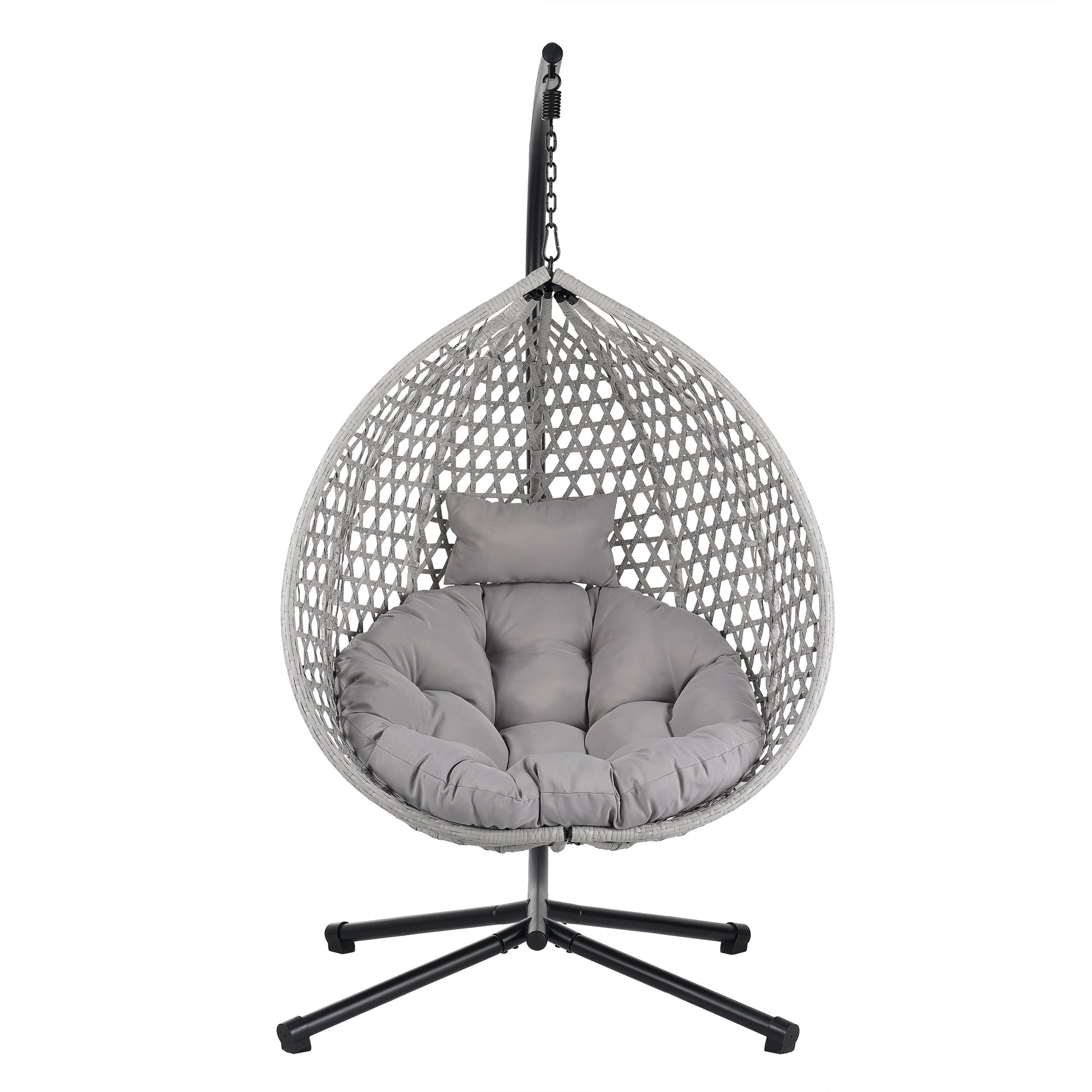 CESICIA Patio Chairs Gray Iron Frame Stationary Egg Chair with Gray Woven Seat