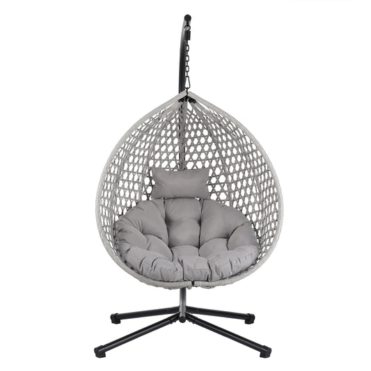 CESICIA Patio Chairs Gray Iron Frame Stationary Egg Chair with Gray Woven Seat