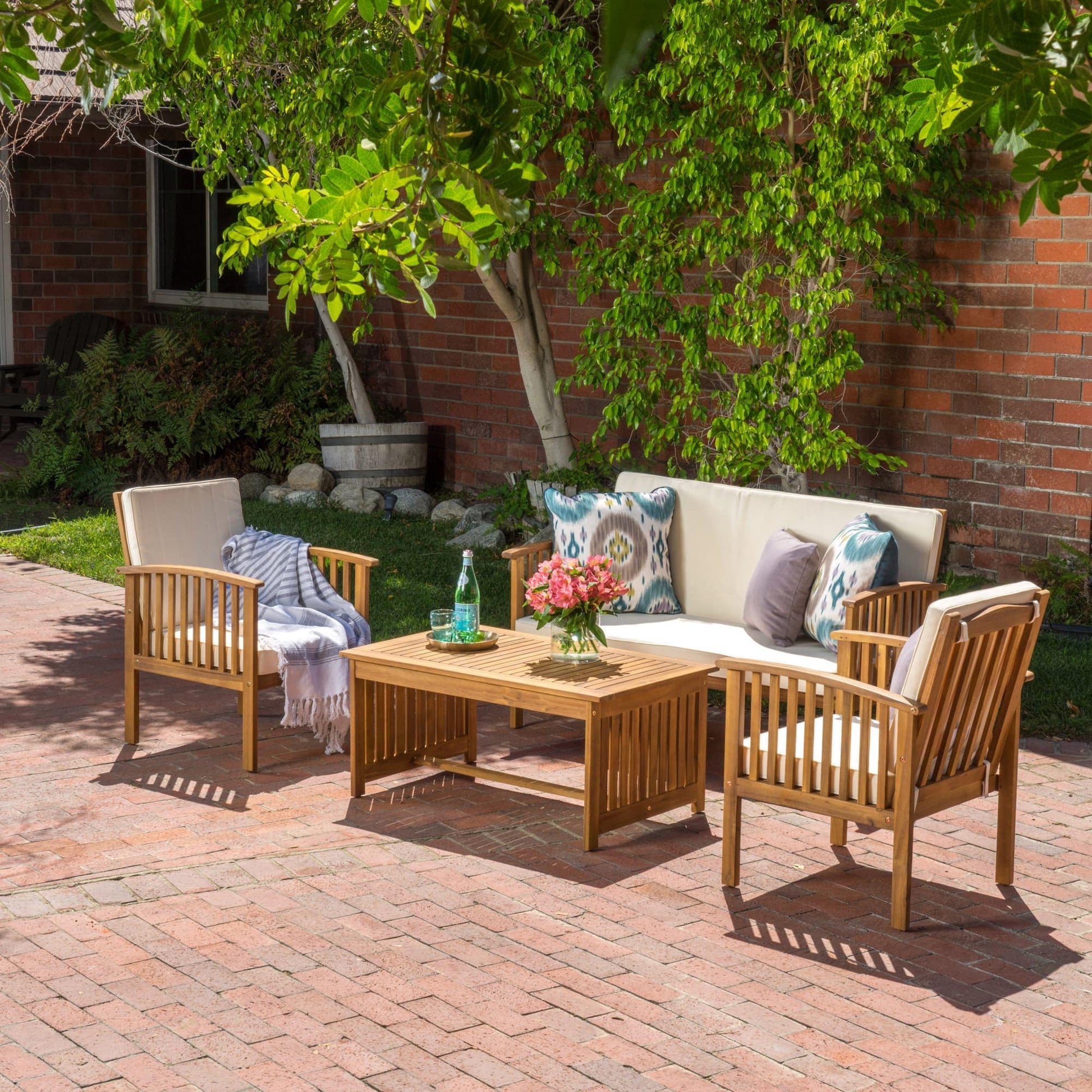 Runesay 4 -Piece Rattan Patio Sofa Conversation Set with Brown Cushions