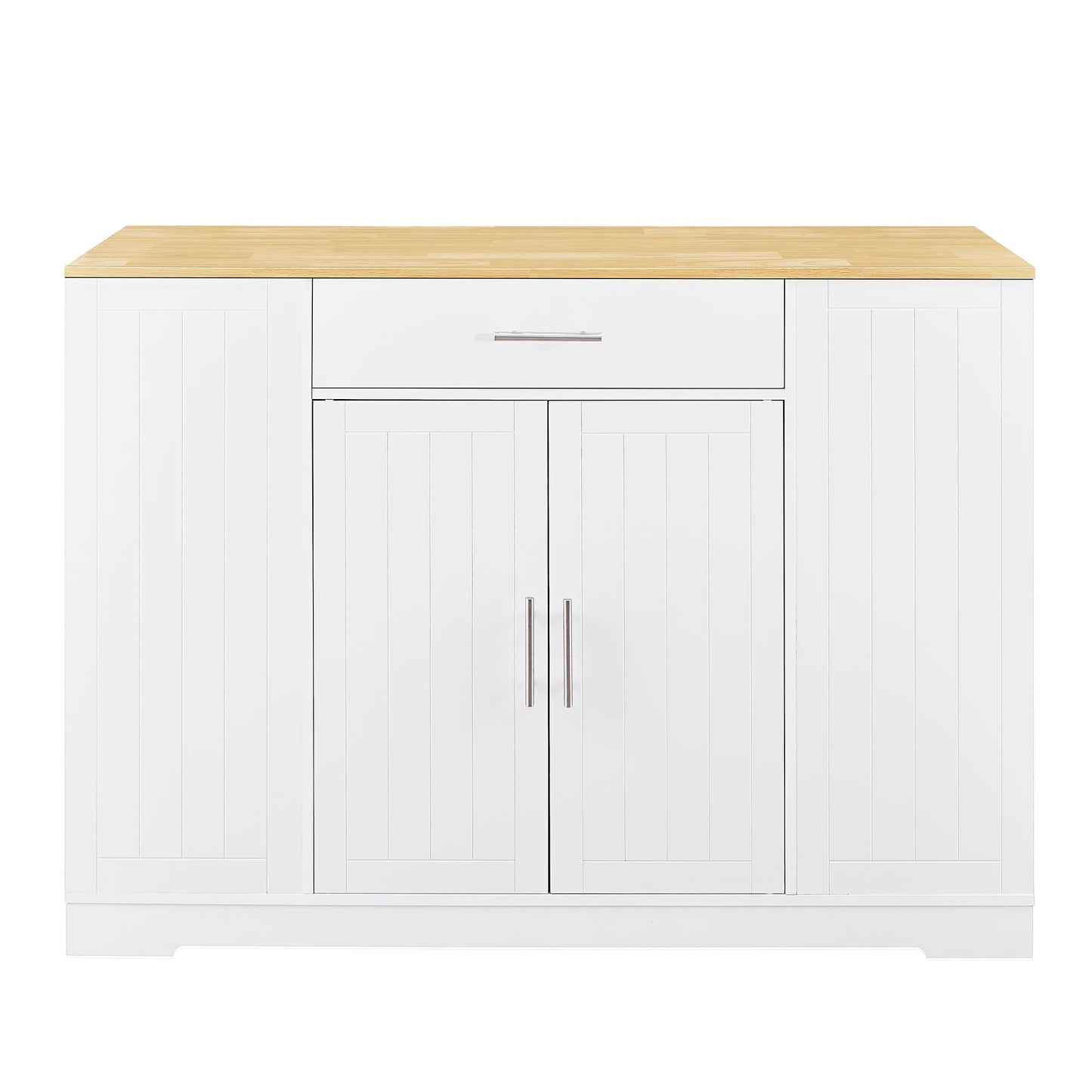 Bybafun White MDF Base with Wood Kitchen Island ( 20.9-in x 53.2-in x 38-in )
