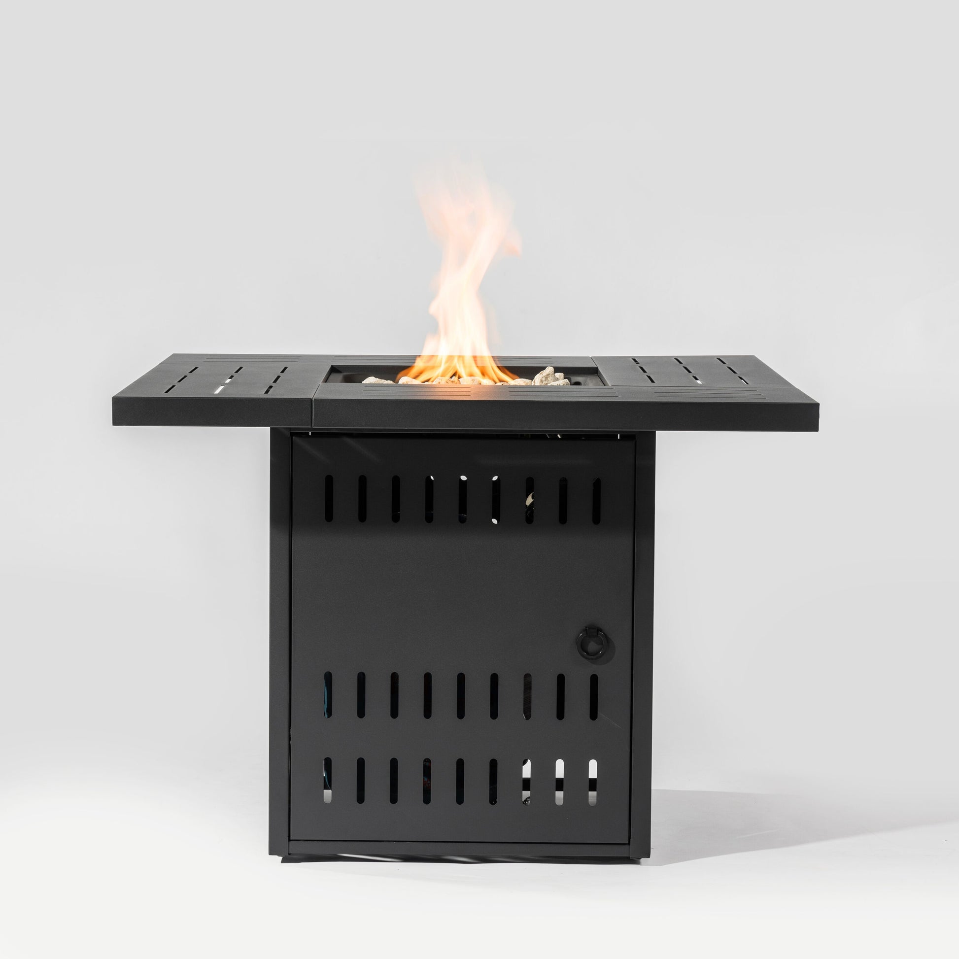 GDFStudio Black Steel 34-Inch Outdoor Propane Fire Pit Table with Adjustable Flame and Lava Rocks-Black