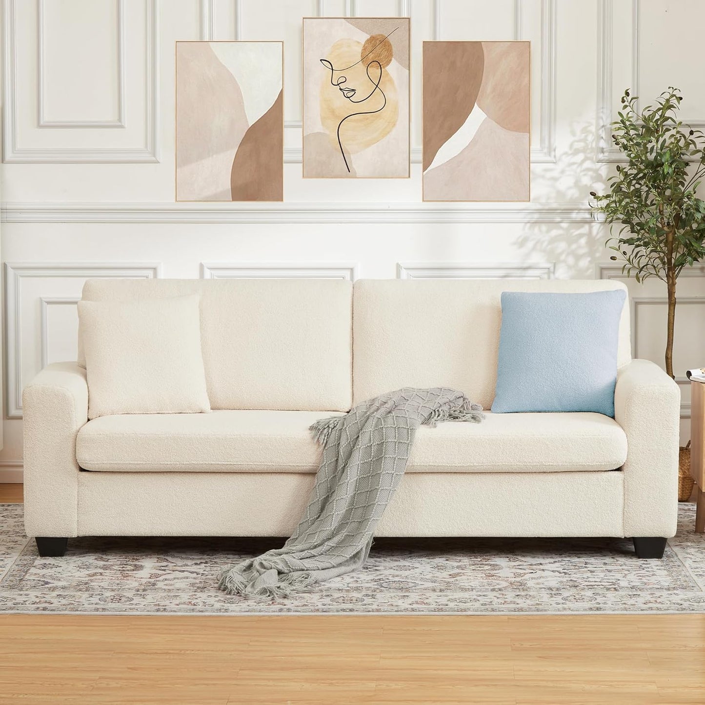 WhizMax 83-Inch Sofa-3 Seater-Deep Seats-Cloud Couch-Beige